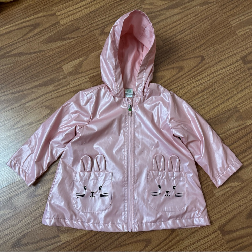 SUPER CUTE Little Me PINK Bunny Kids Raincoat with Hood & Carrot Zipper Pull